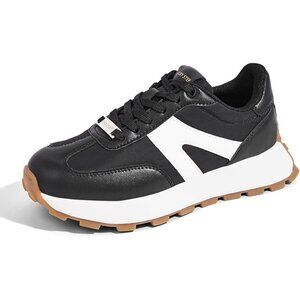 Lucky Step Women Black Retro Classic Trainers Casual Lace up Stylish Sneakers